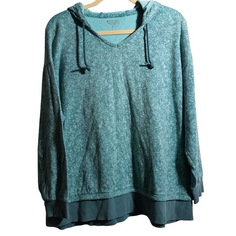 Athleta Teal Blue Floral Pullover Sweatshirt Womens XL‎ Soft Comfy Boho Lounge